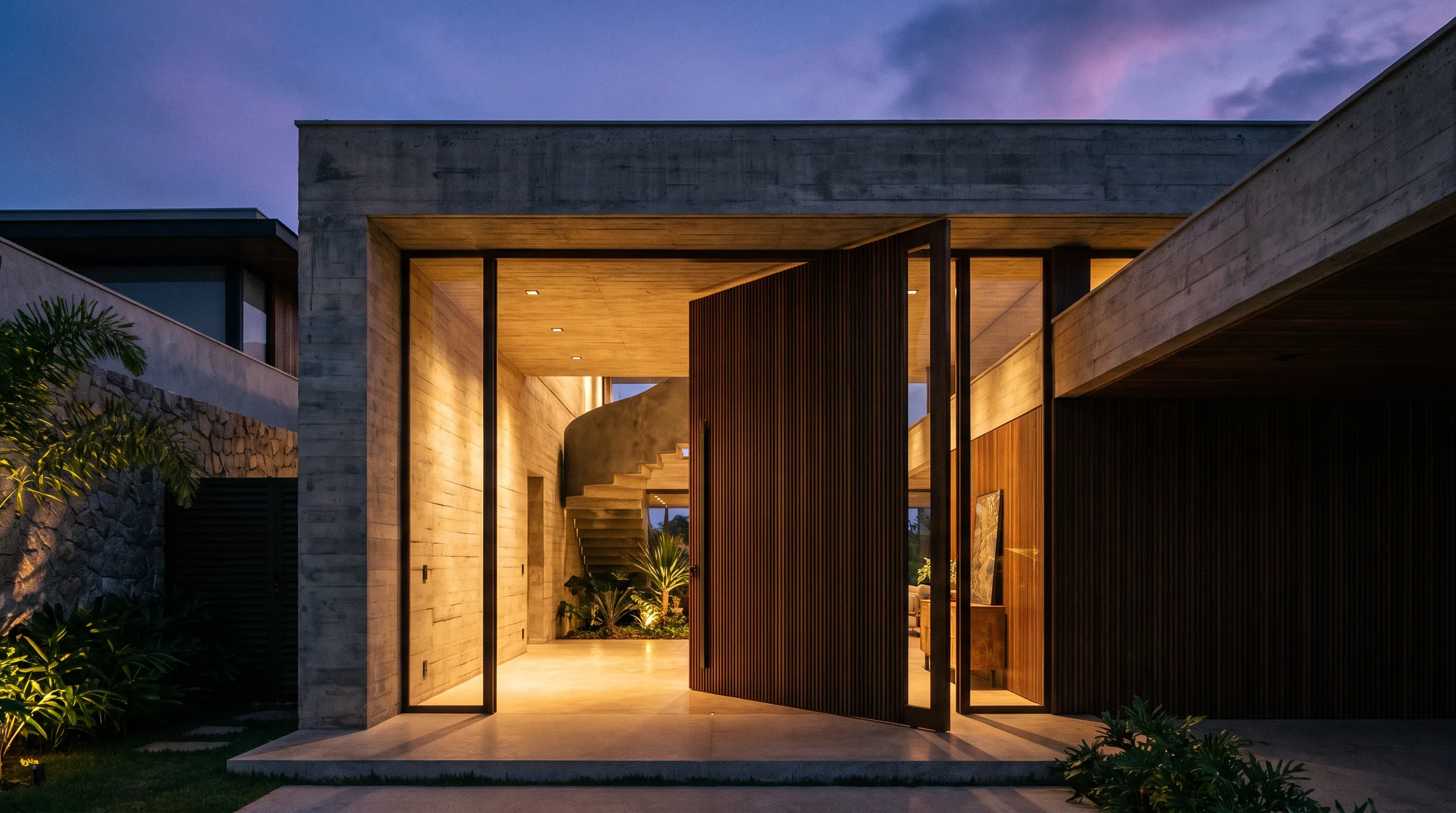 Entrada de casa com porta pivotante